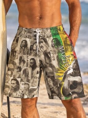 Bob Marley Boardshorts Mens Size 40 Pictoral Swim Trunks Surfer Beach